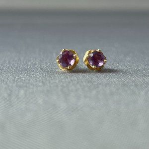 Amethyst Earrings - Tiny Studs Set in Gold